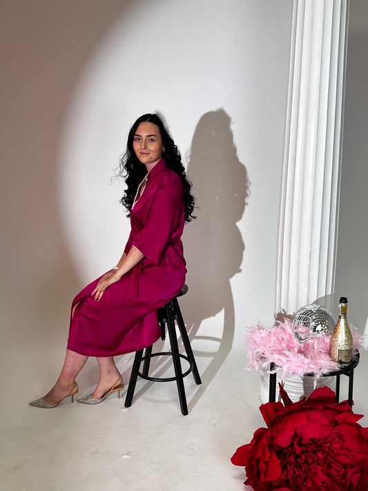 Deep Fuchsia Satin-Finish Robe – Luxury Faux Silk Loungewear for Women