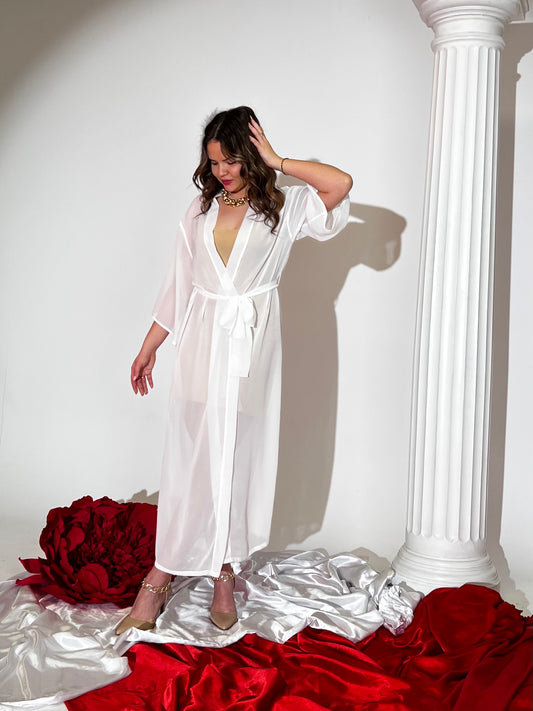 Luxury White Transparent Silk Bridal Robe – Wedding Prep & Loungewear