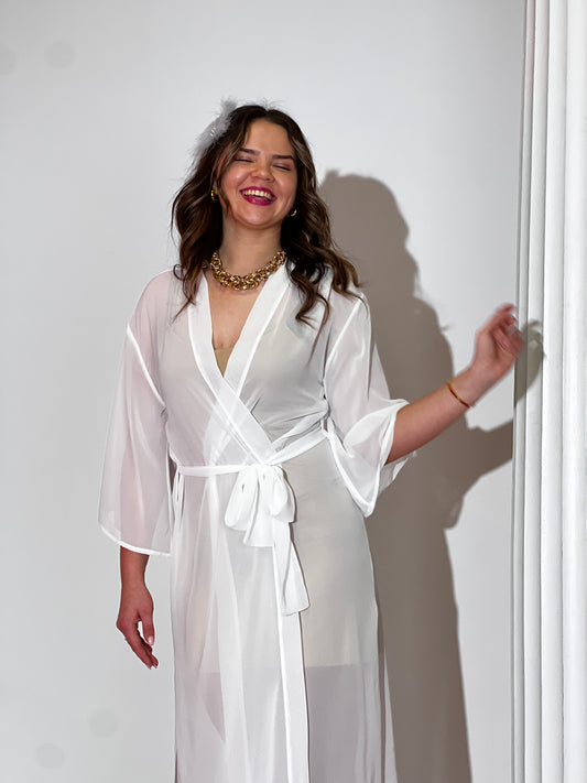 Luxury White Transparent Silk Bridal Robe – Wedding Prep & Loungewear